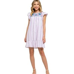 August Sky NWOT Floral Embroidered Striped Dress Small